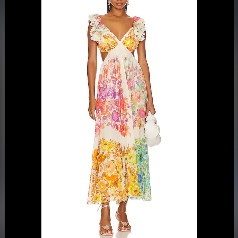 Ruffled Tiered Floral Pink and Orange Maxi Sundress